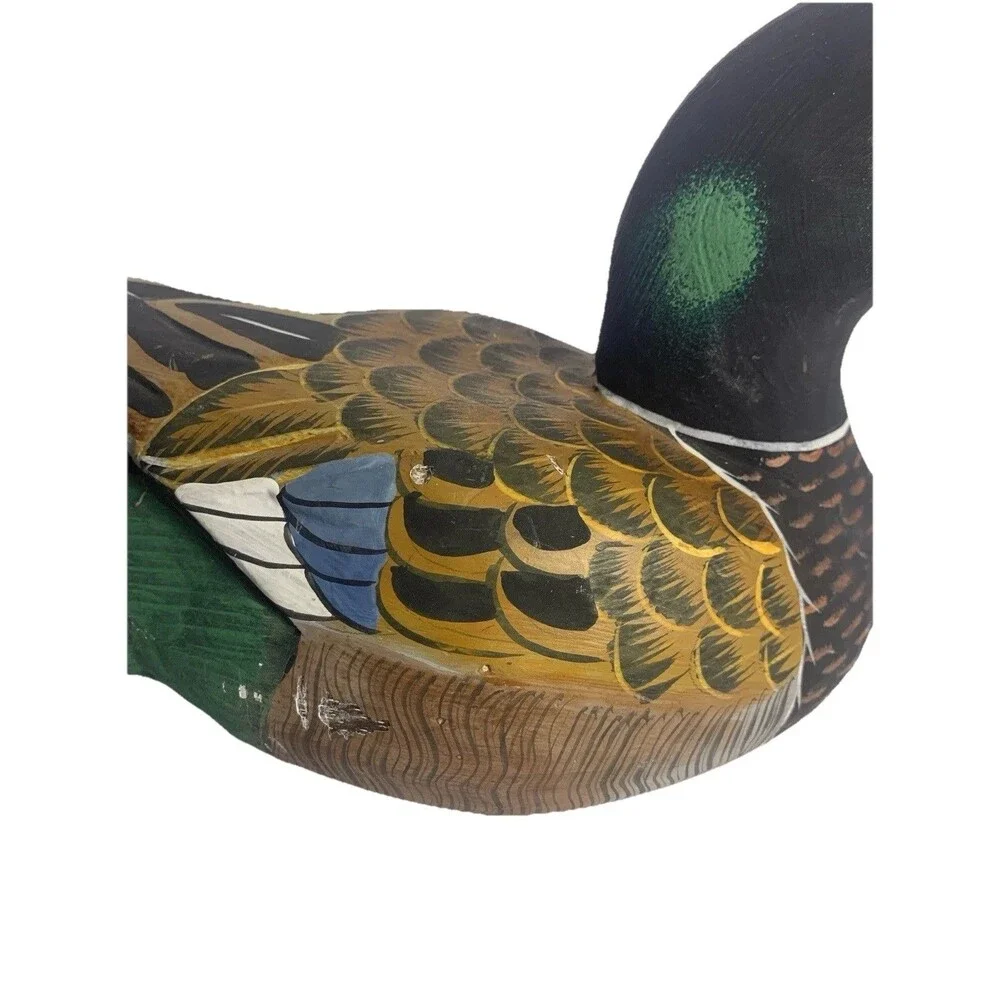 Vtg Hand Painted Wood Duck Decoy, Decorative, 12” Long